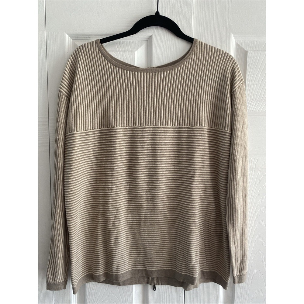 Cullen Back Zip Ribbed Sweater Womens Size S  Cream Cotton Modal‎ Knit Pullover
